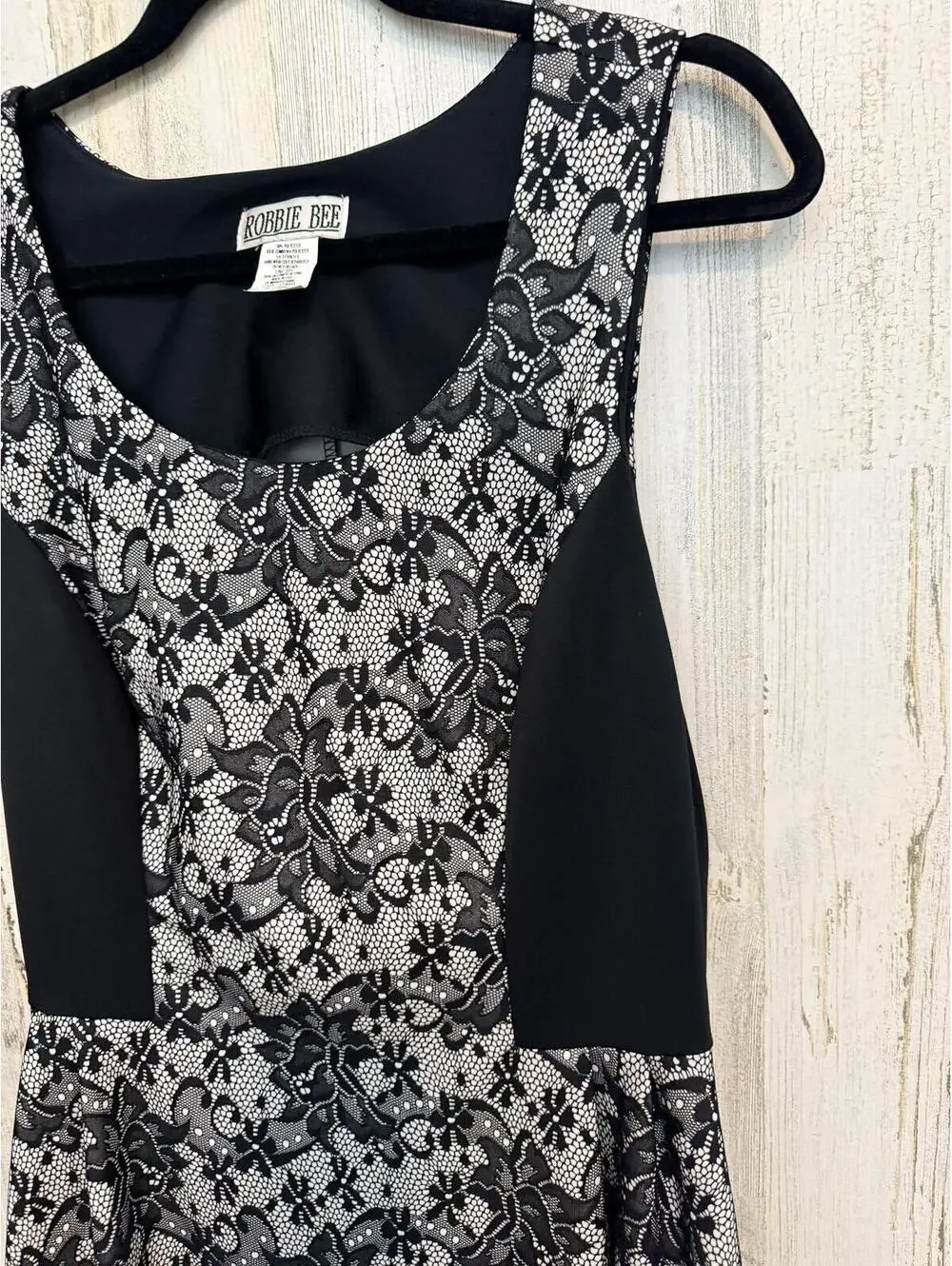 ROBBIE BEE Women's 12 Black White Lace Fit Flare Dress USA - Picture 5 of 12